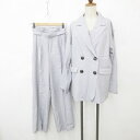 【中古】未使用品 ワンアフター アナザー ナイスクラップ one after another NICE CLAUP セットアップ 3点セット テーラージャケット ダブル ビスチェ フリル シャーリング ワイドパンツ ベルト グレー F レディース 【ベクトル 古着】 250622