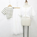 【中古】未使用品 ヘザー Heather アプレジュール apres jour セットアップ Tシャツ 2枚セット ブラウス 五分袖 スクエアネック フレアースカート ロング ブロックメッシュ 半袖 丸首 ボーダー ホワイト 白 ブラック 黒 ベージュ F レディース 【ベクトル 古着】 250710