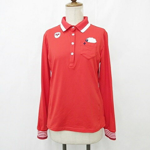 【中古】アンパスィ and per se ゴルフ スポーツウエア ポロシャツ 長袖 刺繍 赤 白 黒 レッド ホワイト ブラック L レディース 【ベクトル 古着】 251004