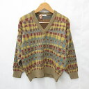 【中古】LEODOR レオドール ニット セーター Vネック 総柄 ウール ブラウン ベージュ ブルー 茶 青 M メンズ 【ベクトル 古着】 251022