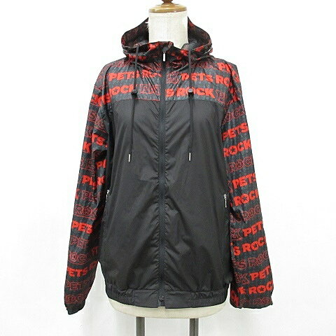 【中古】PETS ROCK × レディーガガ ペッツロック ゴルフ スポーツウエア ジャケット パーカ フード ジップアップ 黒 赤 レッド ブラック M レディース 【ベクトル 古着】 251101