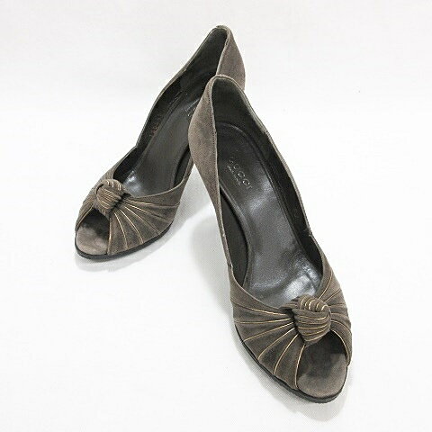 gucci///////////////\' - 【中古】グッチ GUCCI パンプス オープントゥ スエード ブラウン ゴールド 35C ☆AA★ レディース 【ベクトル 古着】 251027