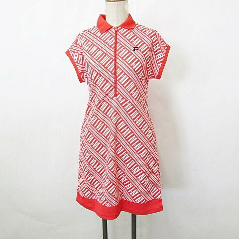 【中古】フィラ FILA GOLF ゴルフ スポーツウエア ワンピース 半袖 ハーフジップ 総柄 赤 白 レッド ホワイト M レディース 【ベクトル 古着】 260402