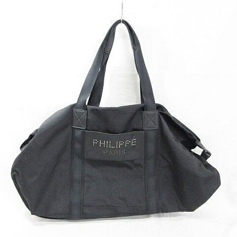 【中古】フィリップ パリ PHILIPPE PARIS ボストンバッグ トートバッグ スタッズ ロゴ レザー 巾着袋 ブラック 黒 メンズ レディース 【ベクトル 古着】 260517