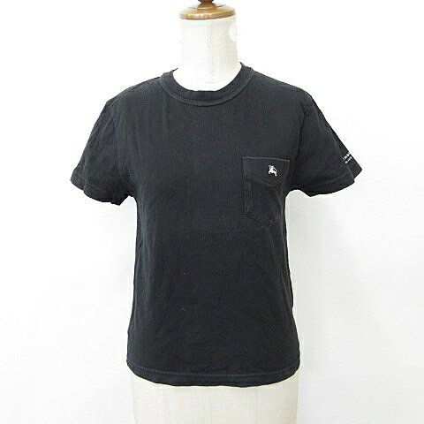 【中古】バーバリーブラックレーベル BURBERRY BLACK LABEL Tシャツ 半袖 丸首 刺繍 綿 黒 ブラック 1 レディース 【ベクトル 古着】 260603