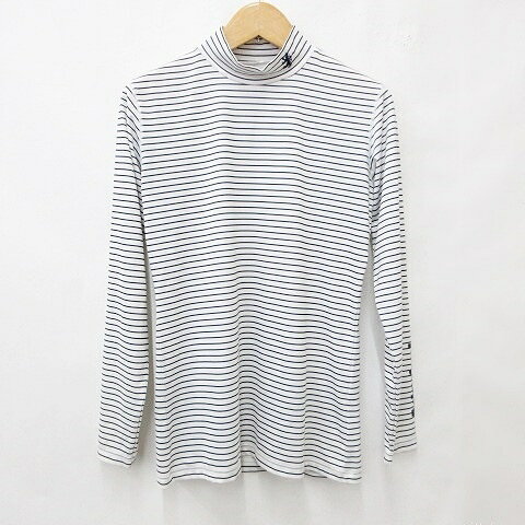 【中古】アドミラル Admiral GOLF ゴルフ スポーツウエア シャツ 長袖 ハイネック ボーダー 白 紺 ホワイト ネイビー L メンズ 【ベクトル 古着】 260718