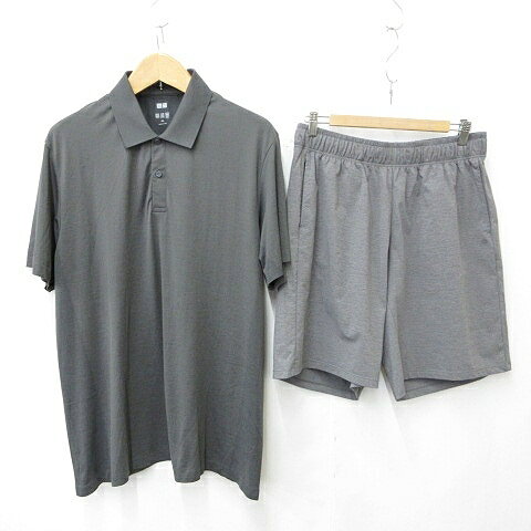 【中古】ユニクロ UNIQLO デュアリグ DUARIG ポロシャツ ハーフパンツ 2枚セット 半袖 レギュラーカラー ウエストゴム グレー XXL メンズ 【ベクトル 古着】 260711