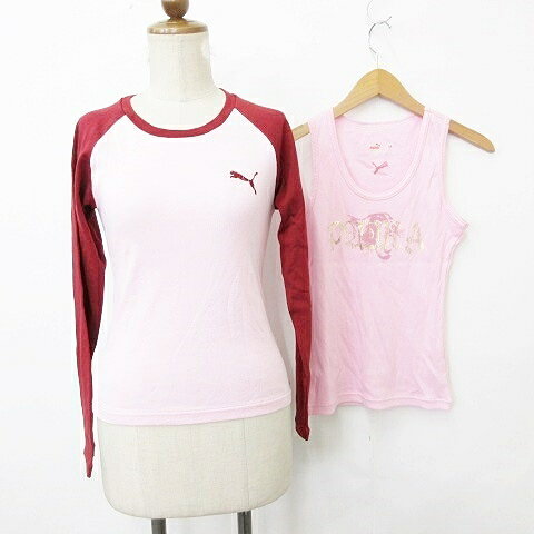 【中古】プーマ PUMA スポーツウエア Tシャツ タンクトップ 2枚セット 長袖 丸首 バイカラー プリント 刺繍 綿 ピンク 赤 レッド M レディース 【ベクトル 古着】 260713ブランドプーマ PUMA表記サイズ2型共 M実寸サイズ身幅：37cm　着丈：52cm　ゆき丈：72cm　タンクトップ　身幅 34　着丈 56　　素材2型共 綿 100％色ピンク 赤 ※ 色に関しては、この商品の出品者の主観で判断しております。また、光の影響などにより実物の色と異なる場合がありますので予めご了承ください。状態プリントにヒビがありますが、その他に目立ったダメージはなく、問題なくご使用いただける商品です。 ※あくまでも中古品ですので掲載写真や記載内容をご確認いただき、ご理解の上ご購入ください。備考一部商品は実店舗で保管しておりませんので、店頭にてご覧になれない場合がございます。また、ご質問を頂いた際、お時間をいただく場合がございます。商品のお問い合わせの回答を休止しております。＊各商品ページの商品詳細等をご確認の上ご購入ください。【中古】プーマ PUMA スポーツウエア Tシャツ タンクトップ 2枚セット 長袖 丸首 バイカラー プリント 刺繍 綿 ピンク 赤 レッド M レディース 【ベクトル 古着】 260713状態ランク　”AB”詳細については、下記および「状態ランクについて」ページをご覧ください。未使用・新品の商品ほぼ新品同様の商品使用感が少なく、かなり状態の良い商品使用感はあるが、傷や汚れの少ない商品使用感の他、傷や汚れが見られる商品かなり大きな傷みがある難あり商品※S〜CランクはUSED品となりますので、使用感をご理解の上でご入札下さい。状態ランクについてinformationブランドプーマ PUMA表記サイズ2型共 M実寸サイズ身幅：37cm　着丈：52cm　ゆき丈：72cm　タンクトップ　身幅 34　着丈 56　　素材2型共 綿 100％色ピンク 赤 ※ 色に関しては、この商品の出品者の主観で判断しております。また、光の影響などにより実物の色と異なる場合がありますので予めご了承ください。状態プリントにヒビがありますが、その他に目立ったダメージはなく、問題なくご使用いただける商品です。 ※あくまでも中古品ですので掲載写真や記載内容をご確認いただき、ご理解の上ご購入ください。備考一部商品は実店舗で保管しておりませんので、店頭にてご覧になれない場合がございます。また、ご質問を頂いた際、お時間をいただく場合がございます。商品のお問い合わせの回答を休止しております。＊各商品ページの商品詳細等をご確認の上ご購入ください。本商品は一点物です他サイトや店舗にて販売している商品です。多少のお時間差にて欠品になることもございます。予めご了承頂ますようお願い致します。ベクトル・サイズガイドはこちらこの商品と同じブランドの商品を見る