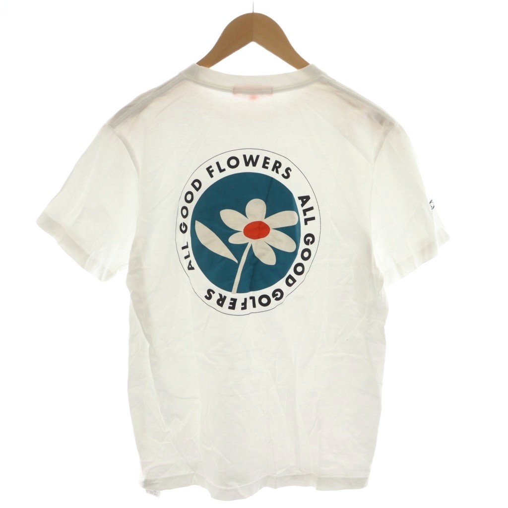 【中古】ビームスゴルフ BEAMS GOLF × ALL GOOD FLOWERS Tシャツ カットソー 半袖 ロゴ プリント 花柄 M 白 ホワイト /AN73 メンズ 【ベクトル 古着】 251208