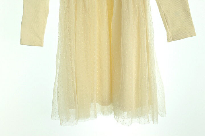 【中古】アースミュージック&エコロジー EARTH MUSIC & ECOLOGY ワンピース ミニ 切替 チュール リボン 長袖 S アイボリー レディース 【ベクトル 古着】 170223 ブランド古着ベクトルプレミアム店