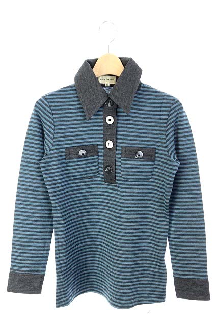 【中古】未使用品 ニックブルーム Nick Broom シャツ カットソー 長袖 ボーダー S 青 /RM ■CO1 2 レディース 【ベクトル 古着】 180205 ブランド古着ベクトルプレミアム店