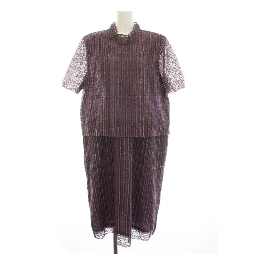 【中古】レリアン Leilian ワンピース フレア ロング マキシ 半袖 総レース フェイクレイヤード ストライプ シアー 大きいサイズ 13+ XXL 紫 パープル /KU レディース 【ベクトル 古着】 241223 【中古】レリアン Leilian ワンピース フレア ロング マキシ 半袖 総レース フェイクレイヤード ストライプ シアー 大きいサイズ 13+ XXL 紫 パープル /KU レディース 【ベクトル 古着】 241223