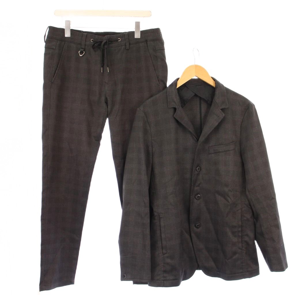 【中古】ニコルクラブ NICOLE CLUB selection セットアップ テーラードジャケット ブレザー アウター シングル 背抜き テーパードパンツ ジップフライ チェック柄 48 46 グレー /BB ■ES メンズ 【ベクトル 古着】 251109