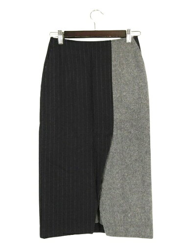 【中古】Rie miller リエミラー スカート ミモレ丈 巻きスカート風 ストライプ 裏地付き ネイビー グレー size36 QQQ レディース 【ベクトル 古着】 241108 【中古】Rie miller リエミラー スカート ミモレ丈 巻きスカート風 ストライプ 裏地付き ネイビー グレー size36 QQQ レディース 【ベクトル 古着】 241108