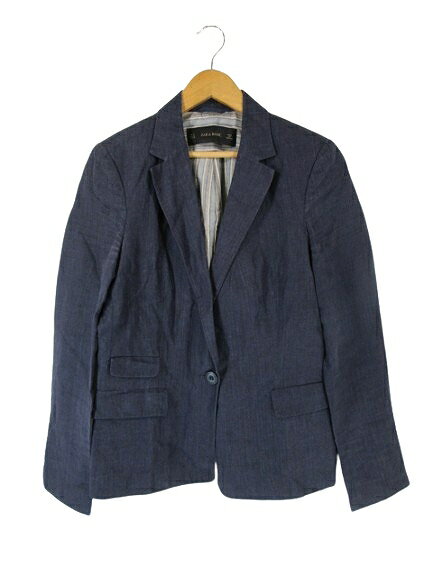 【中古】ザラ ベーシック ZARA BASIC テーラード ジャケット 前開き ボタン 無地 サイズ26 ネイビー QQQ レディース 【ベクトル 古着】 241115