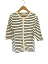 【中古】ビームスボーイ BEAMS BOY スウェット カーディガン 丸首 前開き ボタン 五分袖 ボーダー サイズBOY(F) 白 ネイビー バイカラー QQ...