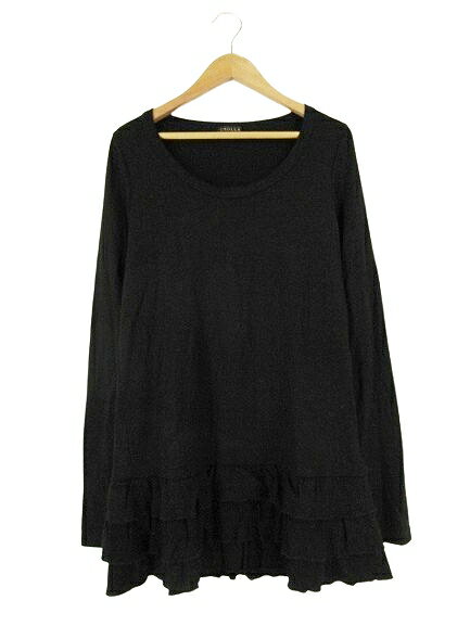 【中古】クローラ crolla チュニック カットソー ラウンドネック 長袖 フリル 無地 ウール ブラック size1 QQQ レディース 【ベクトル 古着】 250109