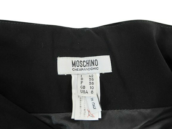 【中古】モスキーノ MOSCHINO スカート 膝丈 フレア 裏地付き 無地 ギャザー ブラック size42 QQQ レディース 【ベクトル 古着】 250110