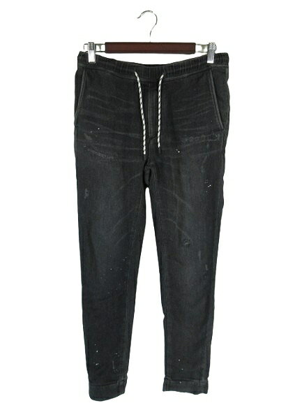 【中古】イージーンズ e JEANS パンツ ウエストゴム リペア加工 ペイント加工 ブラック系 サイズ1 QQQ メンズ 【ベクトル 古着】 250418