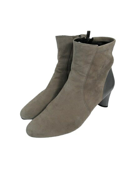【中古】銀座ヨシノヤ ショート ブーツ スウェード 無地 サイド ファスナー サイズ23.5 グレー QQQ レ..