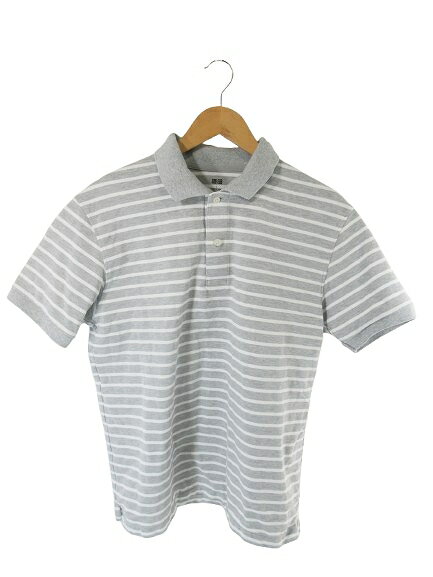 【中古】ユニクロ UNIQLO プルオーバー ポロシャツ 半袖 ボーダー グレー ホワイト サイズL QQQ メンズ 【ベクトル 古着】 251013