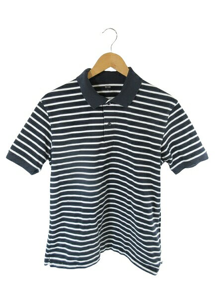 【中古】ユニクロ UNIQLO プルオーバー ポロシャツ 半袖 ボーダー ネイビー ホワイト サイズL QQQ メンズ 【ベクトル 古着】 251012