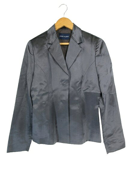 【中古】アンクライン ANNE KLEIN テーラード ジャケット 無地 長袖 シルク混 羊毛 サイズ7 グレー QQQ レディース 【ベクトル 古着】 251122