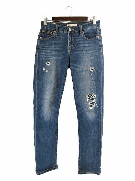 【中古】リーバイスプレミアム Levis PReMIUM パンツ デニム ストレート ダメージ加工 綿混 ブルー サイズ W26 L30 QQQ レディース 【ベクトル 古着】 260109