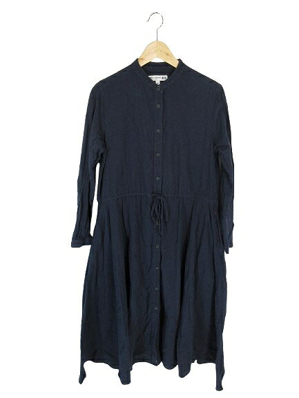 ユニクロ UNIQLO × INES DE LA FRESSANGE コラボ ワンピース ひざ丈 長袖 フレア ボタン 無地 ネイビー サイズL QQQ レディース  260129