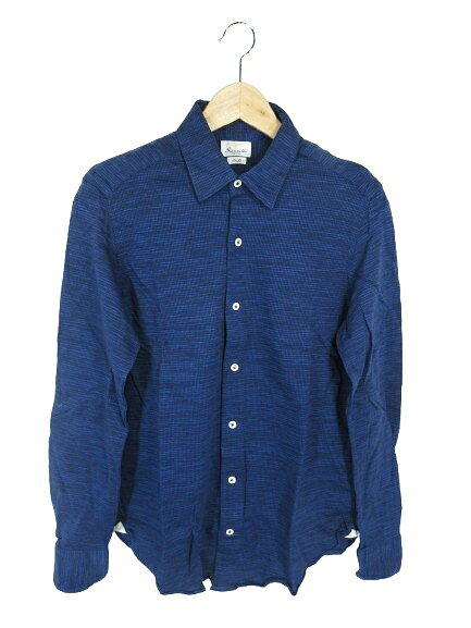 樂天商城 - 【中古】ジャンネット GIANNETTO Portofino Slim Fit シャツ 長袖 ボタン 千鳥格子 総柄 ネイビー サイズ15 3/4 /40 QQQ メンズ 【ベクトル 古着】 260410