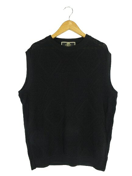 【中古】GIANFRANCO FERRE GOLF ニット ベスト クルーネック サイズ 48 黒 QQQ メ...