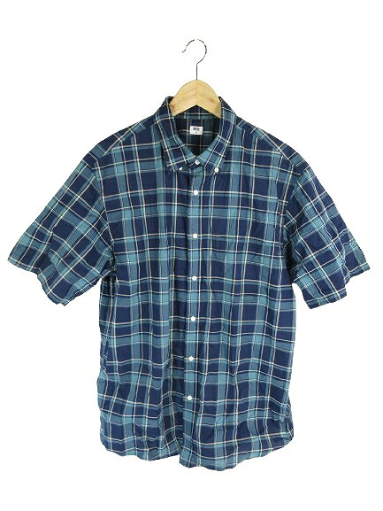 【中古】ユニクロ UNIQLO シャツ 半袖 ボタン チェック ブルー系 サイズXL QQQ レディース 【ベクトル 古着】 260831