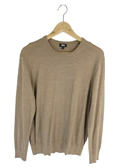 【中古】ユニクロ UNIQLO プルオーバー ニット セーター 長袖 リブ 無地 ブラウン サイズM QQQ メンズ 【ベクトル 古着】 260831