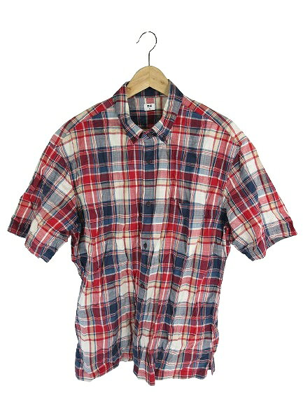 【中古】ユニクロ UNIQLO シャツ 半袖 ボタン チェック レッド サイズXL QQQ メンズ 【ベクトル 古着】 260831