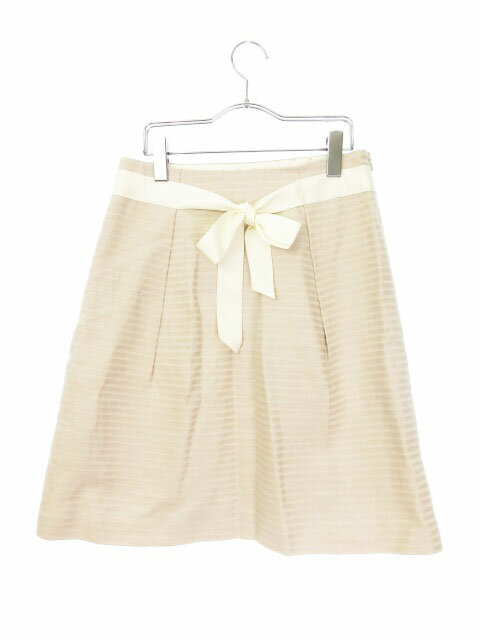 【中古】イエナ IENA スカート フレア ひざ丈 タック リボン リネン コットン 38 ベージュ /ah レディース 【ベクトル 古着】 180210 ..