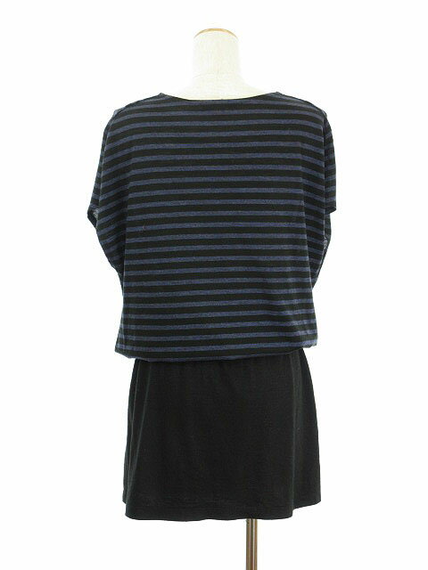 【中古】ラピスルーチェパービームス LAPIS LUCE PER BEAMS ワンピース ドッキング ボーダー 半袖 ドレープ ミニ ウール混 36 黒 ブラック 紺 ネイビー /ts レディース 【ベクトル 古着】 180227 ブランド古着ベクトルプレミアム店