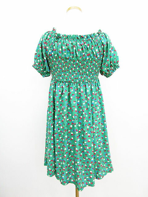 【中古】カスタネ Kastane ワンピース 半袖 総柄 ギャザー ひざ丈 M 緑 グリーン レディース 【ベクトル 古着】 170423 ブランド古着ベクトルプレミアム店