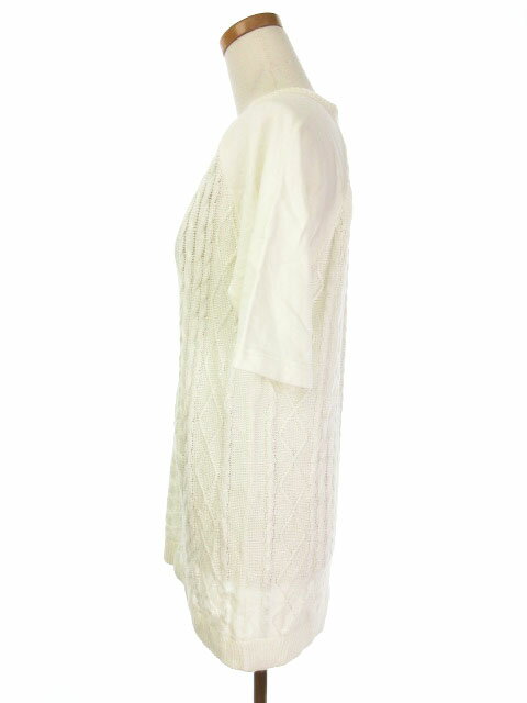 【中古】ルイス Lui's カットソー ニット チュニック 異素材 切替 ケーブル 半袖 S 白 ホワイト /ah レディース 【ベクトル 古着】 180421 ブランド古着ベクトルプレミアム店