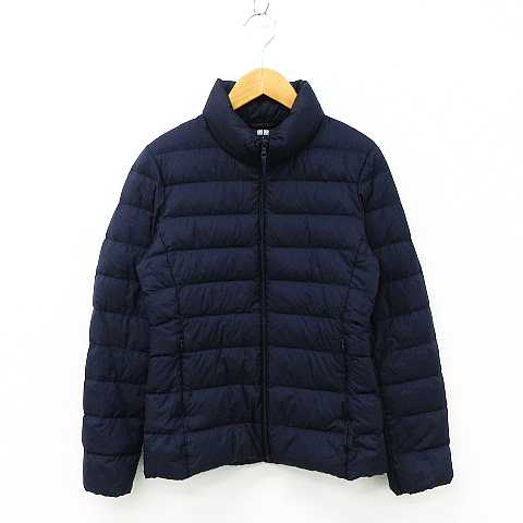 【中古】ユニクロ UNIQLO ウルトラライトダウン ジャケット 長袖 スタンドカラー 軽量 無地 フェザー混 ネイビー S レディース 【ベクトル 古着】 210323