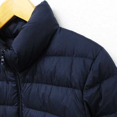 【中古】ユニクロ UNIQLO ウルトラライトダウン ジャケット 長袖 スタンドカラー 軽量 無地 フェザー混 ネイビー S レディース 【ベクトル 古着】 210323