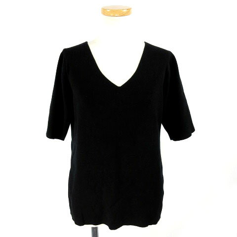 V-Neck - 【中古】アンデミュウ Andemiu ニット 半袖 Vネック 黒 F レディース 【ベクトル 古着】 180718 ベクトル店