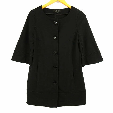 【中古】インディヴィ INDIVI コート ノーカラー 七分袖 日本製 コットン混 ブラック 黒 38 レディース 【ベクトル 古着】 201022 ベクトルプレミアム店ブランドインディヴィ INDIVI表記サイズ38実寸サイズ肩幅：36c...