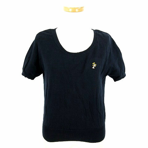 【中古】Mu ニット 半袖 Uネック コットン 紺 38 刺繍 レディース 【ベクトル 古着】 180815 ベクトル店