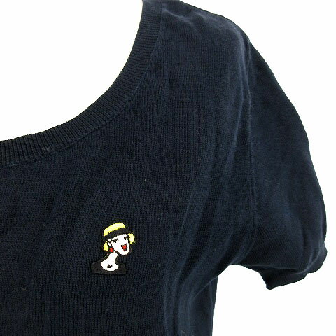 【中古】Mu ニット 半袖 Uネック コットン 紺 38 刺繍 レディース 【ベクトル 古着】 180815 ベクトル店