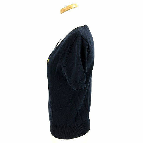 【中古】Mu ニット 半袖 Uネック コットン 紺 38 刺繍 レディース 【ベクトル 古着】 180815 ベクトル店