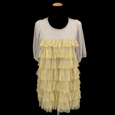 【中古】ミークチュール Me couture チュニック 五分袖 グレー ベージュ ビジュー付 ティアード レース ドット レディース 【ベクトル 古着】 180823 ベクトル店 【中古】ミークチュール Me couture チュニック 五分袖 グレー ベージュ ビジュー付 ティアード レース ドット レディース 【ベクトル 古着】 180823 ベクトル店