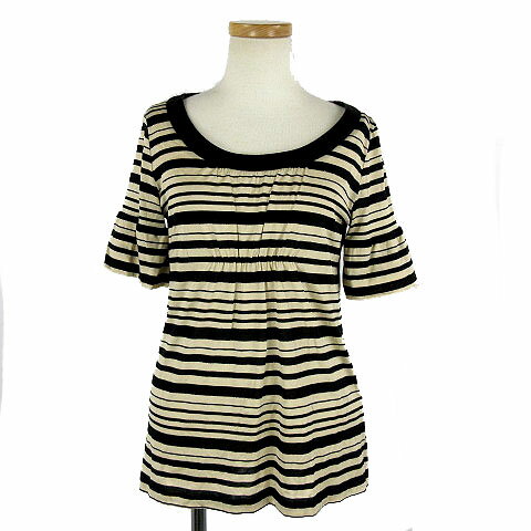 【中古】ボールジー BALLSEY トゥモローランド カットソー 五分袖 コットン混 ラメ ボーダー 黒 ベージュ シルバー 38 レディース 【ベクトル 古着】 180907 ベクトル店