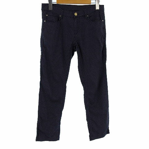 【中古】マリナヨッティング MARINA VACHTING パンツ スラックス クロップド コットン混 ストレッチ ドット ネイビー 白 26 レディース 【ベクトル 古着】 180920 ベクトル店