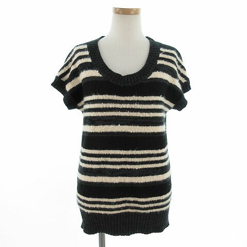 【中古】グローブ grove ニット 半袖 もこもこ ボーダー ベージュ 黒 M レディース 【ベクトル 古着】 ..