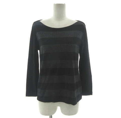 Boat Neck - 【中古】B&Y ユナイテッドアローズ BEAUTY&YOUTH ビューティー&ユース ウールボーダーニット 1612-2225-2636 ボートネック 長袖 日本製 ブラック 黒 グレー レディース 【ベクトル 古着】 260503
